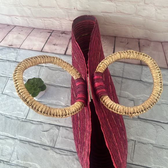 Bohemian rattan Straw woven fuchsia BEAUTY BEACH tote BAG/groceries basket - Picture 2 of 6